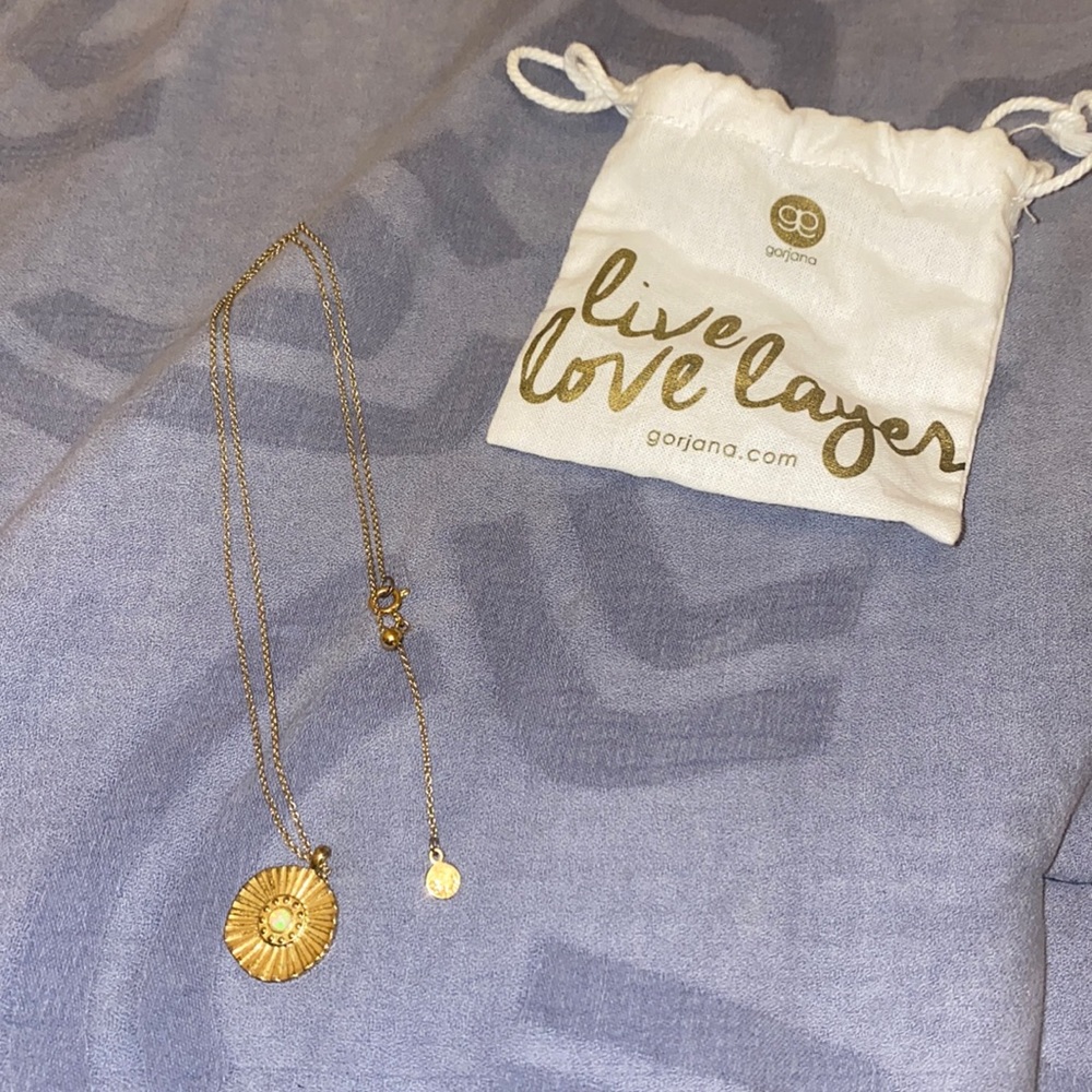 Gorjana Sunburst Coin Necklace in White Opalite & Gold